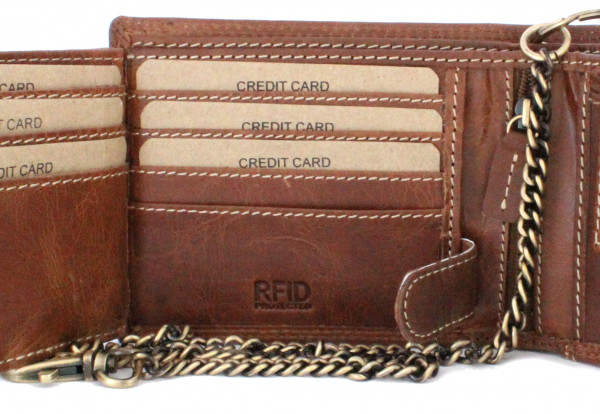 wildery leder geldbörse im querformat mit kette und rfid schutz