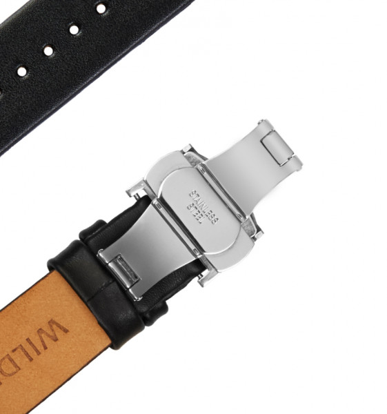 Schwarzes echt Leder Armband für die Samsung Watch mit Quick Release und Faltschließe