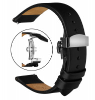 Vorschau: Schwarzes echt Leder Vorschau: Schwarzes echt Leder Armband für die Samsung Watch mit Quick Release und Faltschließe