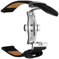 Vorschau: Schwarzes echt Leder Vorschau: Schwarzes echt Leder Armband für die Samsung Watch mit Quick Release und Faltschließe