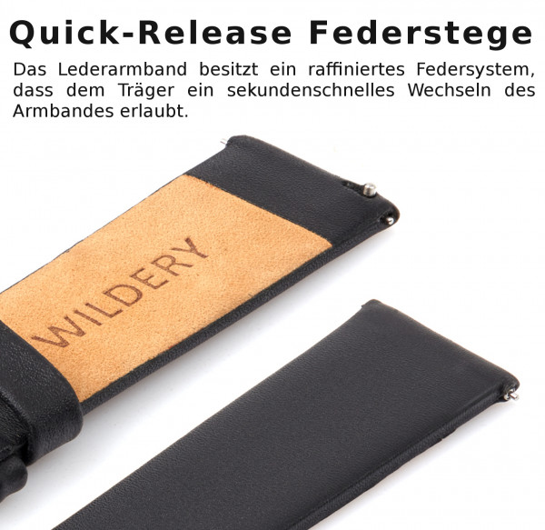 Schwarzes echt Leder Armband für die Samsung Watch mit Quick Release und Faltschließe