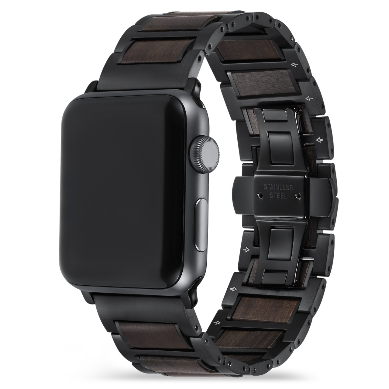 Schwarzes Holz Armband für die Apple Watch 1 bis 6 mit dunkelbraunen