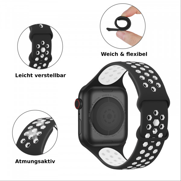 apple watch loop silikonarmband in schwarz und weiß
