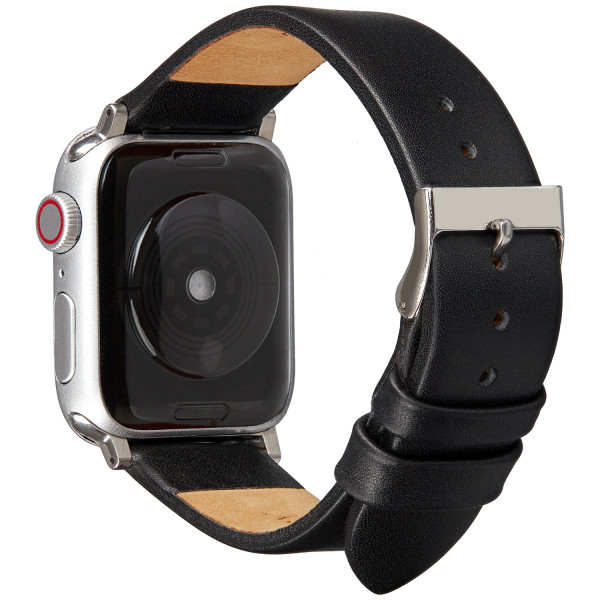 Schwarzes Echt Lederarmband für Apple Watch Series