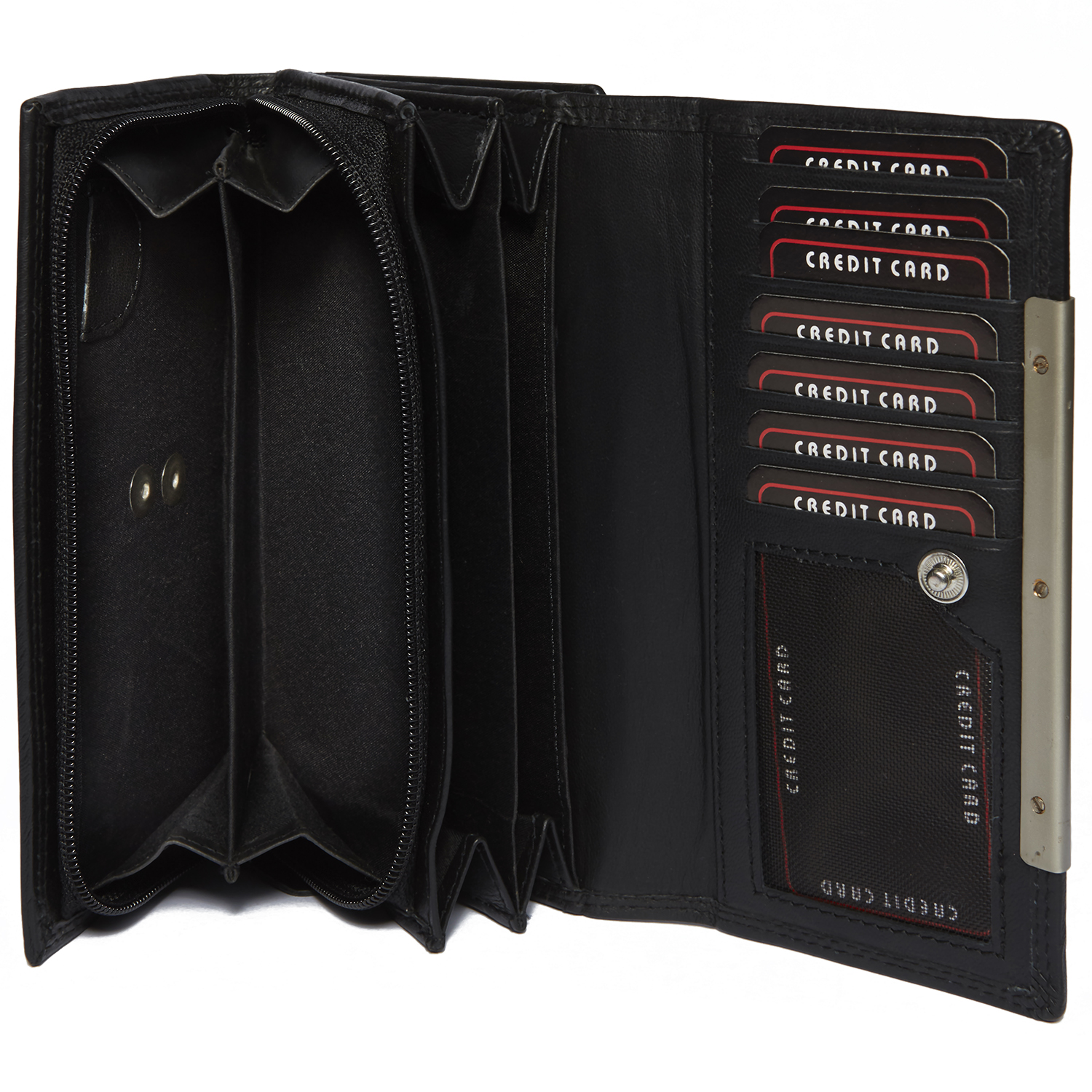 Damen Langbörse mit vielen Kartenfächern in schwarz und mit RFID Schutz