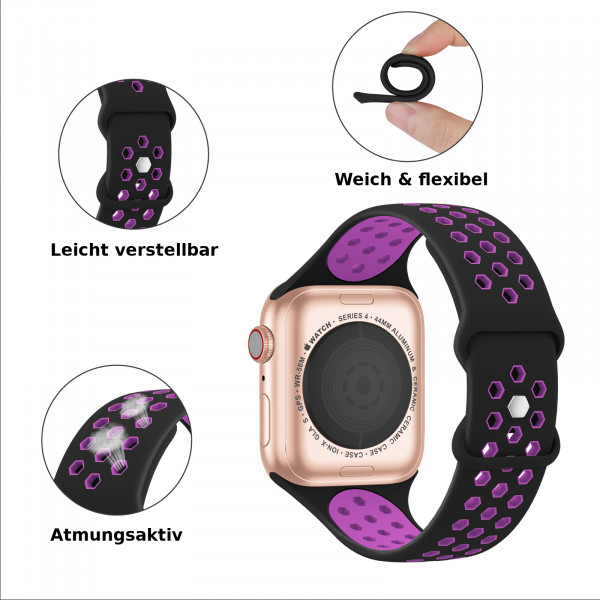 apple watch loop silikonarmband in schwarz/pink