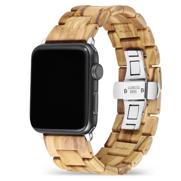 Holz Armband für die Apple Watch mit Glieder in hellbraun