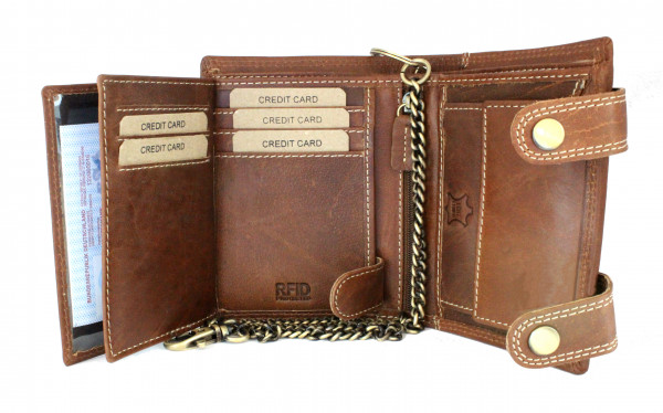 wildery leder geldbörse mit kette und rfid schutz